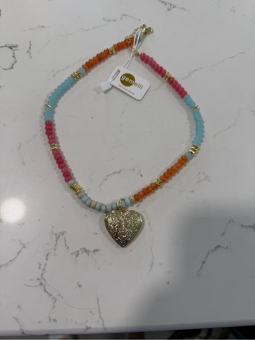 Gemelli Multicolor Beaded Necklace with Gold Heart Charm